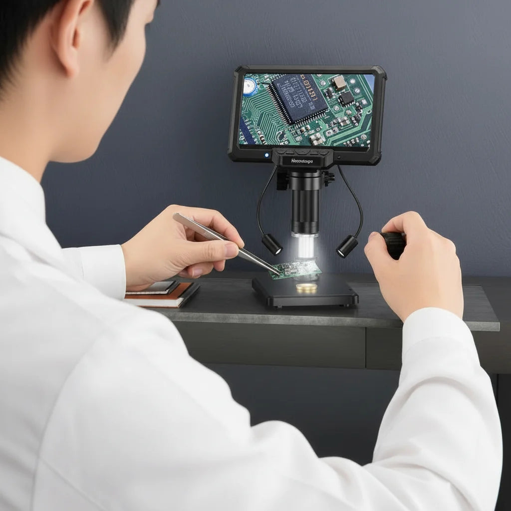 7 Inch Digital Microscope 1200X 16MP Coin PCB Soldering Repair Camera