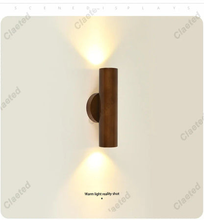 Nordic Style Solide Wood Wall Lamp for Dining Room Bedroom Foyer Chinese Up Down Double Heads  Background Aisle Led Wall Light