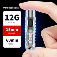 Mini Keychain Flashlight Type-C Fast Charging IP66 Waterproof Torch Lamp With Magnet Multifunction Warning Camping Flashlight | Compact EDC LED Light