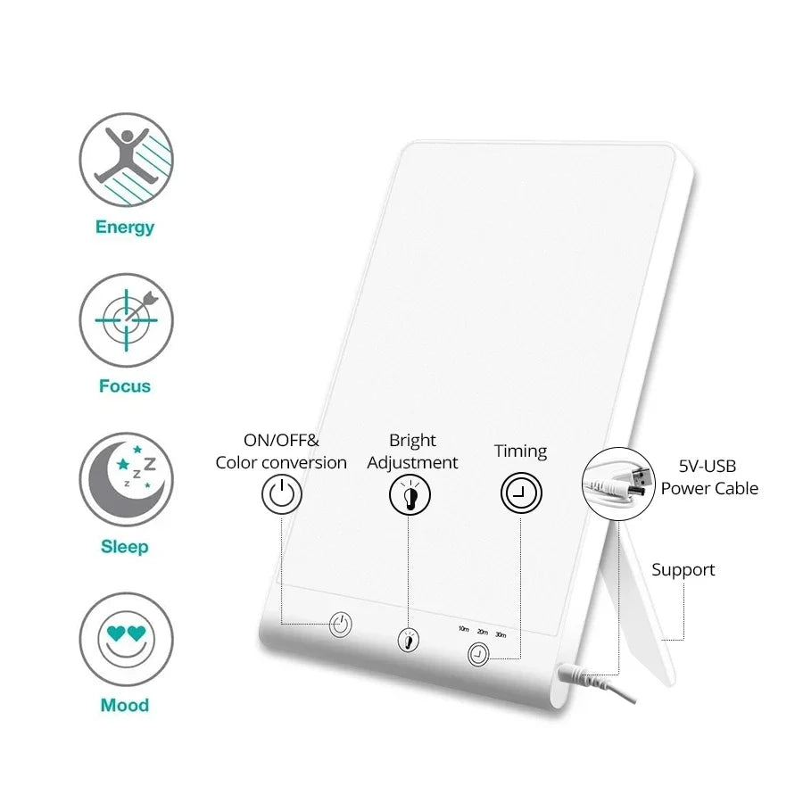 10000 Lux SAD Light Daylight Therapy Lamp Touch Dimmable UV-Free Happy Mood Light