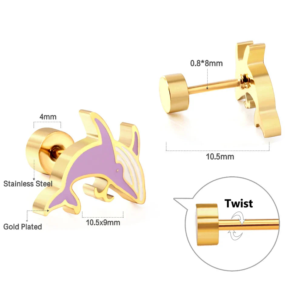 Cute Acrylic Animal Stud Earrings | Surgical Steel Hypoallergenic Earrings for Women and Girls