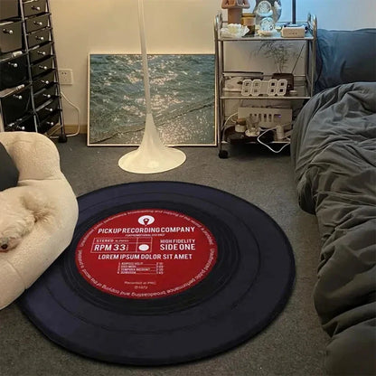 Tapis rond VIKAMA Record Music Cd Tapis de sol pour chaise de jeu Chambre décorée Salon Grande surface Tapis antidérapant