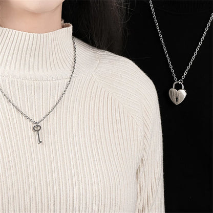 Romantic Key and Heart Couple Necklace Set | Stainless Steel Lock and Key Pendant for Lovers