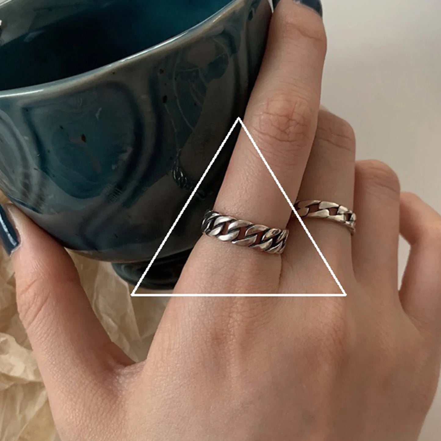 925 Sterling Silver Cross Hollow Ring | Unisex Geometric Chain Ring