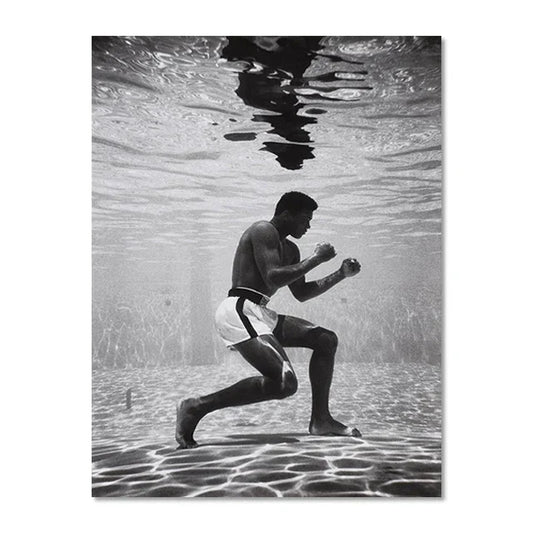 Champion du monde de boxe Ali Scène classique Affiche murale Boxeur Tyson Peinture murale Décoration de maison moderne Parfait pour la décoration de salon