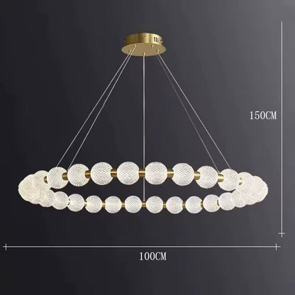 Alabaster Ring Chandelier – Gold Beaded LED Luxury Ceiling Light