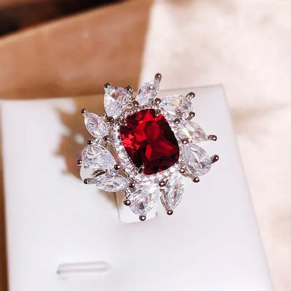 925 Silver Square Zircon Ring | Colorful Water Drop Cocktail Ring for Women