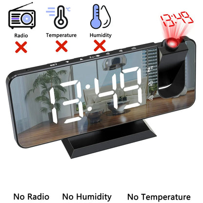 HD Projection Alarm Clock Large LED Display Digital Smart Radio Auto Dimming