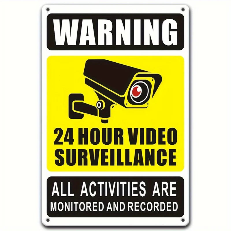 1 panneau 2D plat en aluminium 12x8 pouces, avertissement de surveillance extérieure 24h/24 - Avis de caméra de sécurité CCTV durable