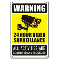 1 panneau 2D plat en aluminium 12x8 pouces, avertissement de surveillance extérieure 24h/24 - Avis de caméra de sécurité CCTV durable