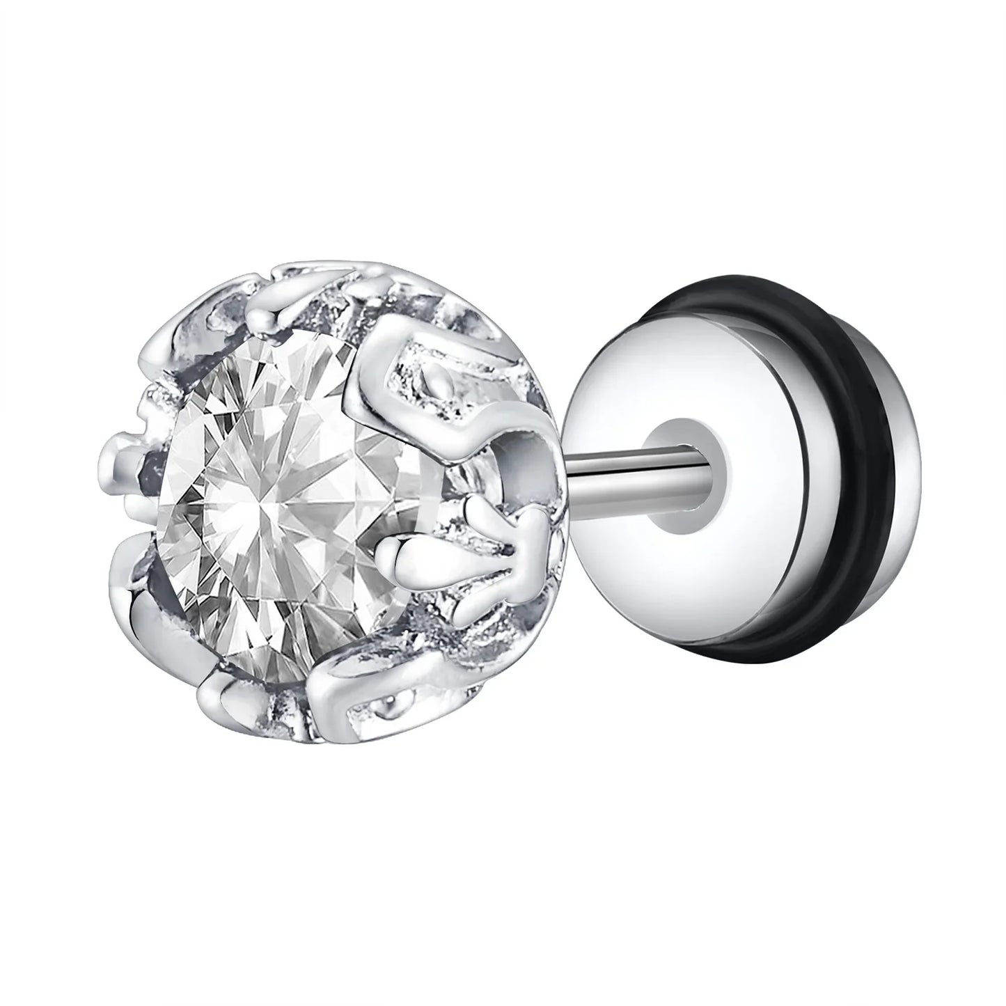 Unisex Black Onyx Screw Stud Earrings | Stainless Steel Retro Earrings for Men and Women