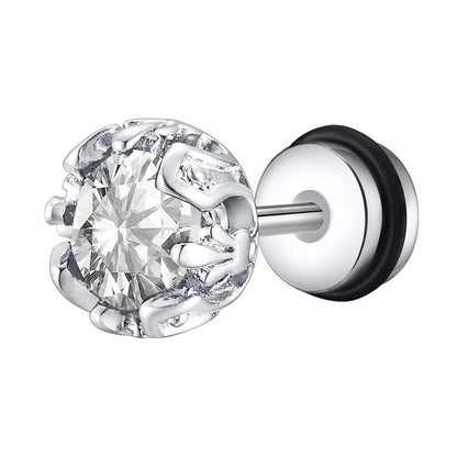 Unisex Black Onyx Screw Stud Earrings | Stainless Steel Retro Earrings for Men and Women