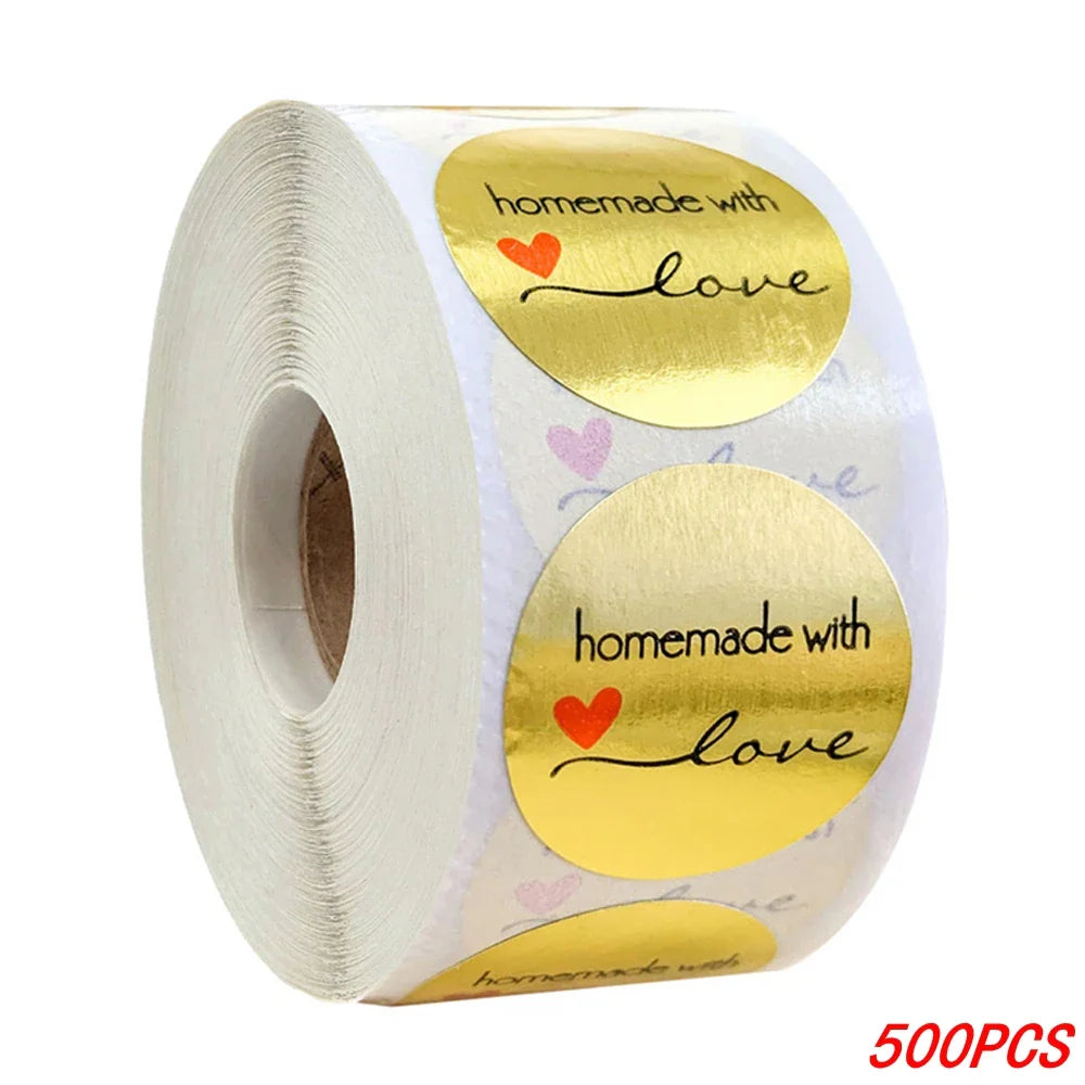 Vintage Kraft Paper Stickers | Handmade With Love Thank You Labels for Packaging and Gifts