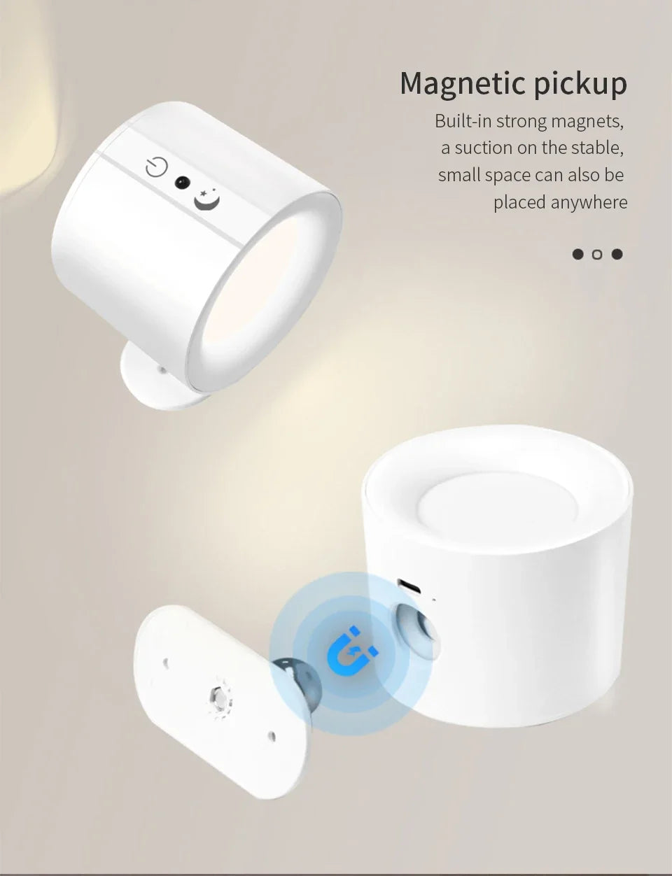 Wireless LED Wall Sconce Light 360° Rotatable Touch Control 3 Color Bedroom Lamp