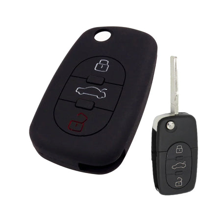 XUKEY Silicone Car Key Fob Cover Case | 3 Button Flip Remote Holder for Audi A2 A3 S3 A4 S4 A6 S6 RS6 A8 TT Allroad