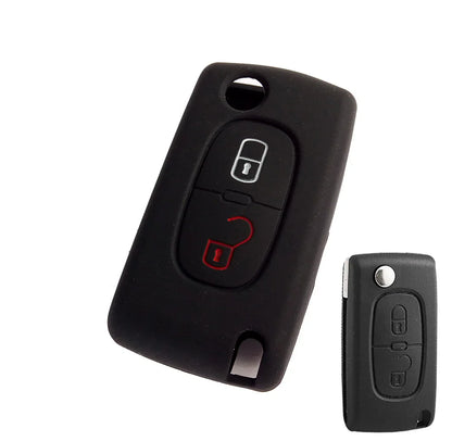 XUKEY Silicone Key Cover Case Fob Holder for Citroen Peugeot Cars | 2/3 Button Flip Key Protector
