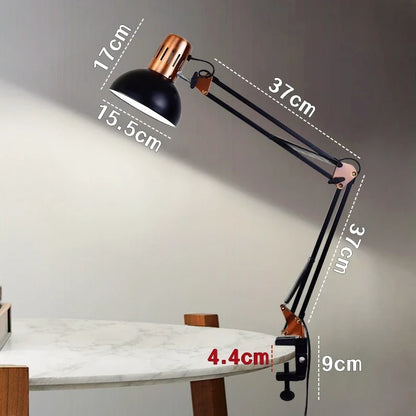 Industrial Foldable LED Table Lamp with Clamp Telescopic Swing Arm for Desk