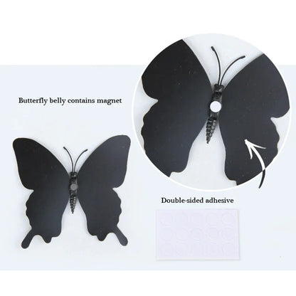 12Pcs/set 3D Black Pteris Butterfly Wall Sticker Set | Magnetic Decorations