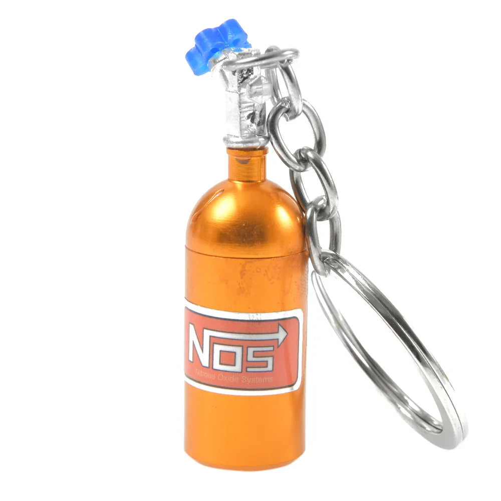 NOS Bottle Keychain Keyring | Metal Pill Box Stash Container for Car Keys
