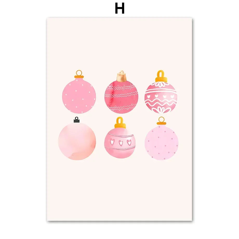 Arte de pared moderno y sencillo, árbol de Navidad rosa, Papá Noel, impresión en lienzo HD, póster, decoración para sala de estar, dormitorio