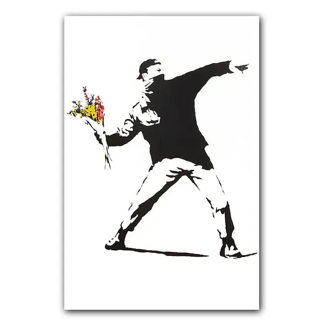 Niña y Globo Rojo Arte de Banksy Pintura en Lienzo con Caracteres Nórdicos Mural Póster para Sala de Estar Dormitorio Bar Decoración del Hogar