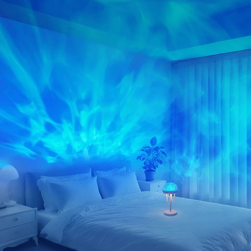 Jellyfish LED Projection Night Light Table Lamp Remote Ocean Ambient Bedroom