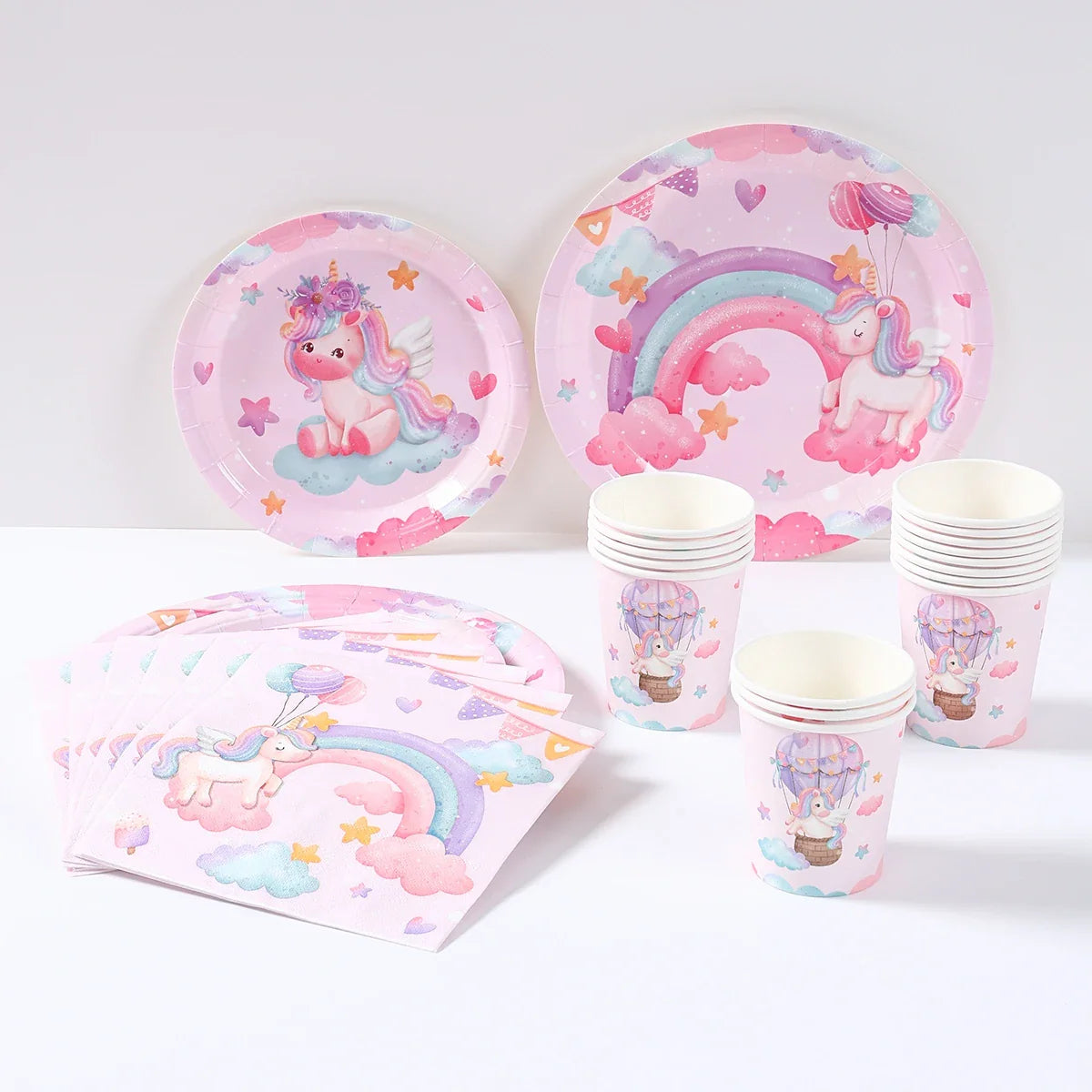 Set de vaisselle jetable licorne Assiettes Gobelets Serviettes Décoration de fête d'anniversaire Enfants Garçon Fille Fournitures de fête d'anniversaire de mariage