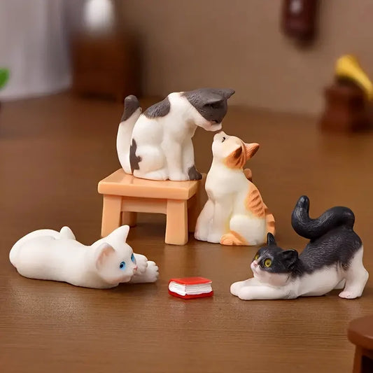 [6pcs Vintage Cat Figurines Decor] 6pcs Vintage Resin Miniature Cat Figurines, Fairy Garden Accessories Tabletop Craft Decor