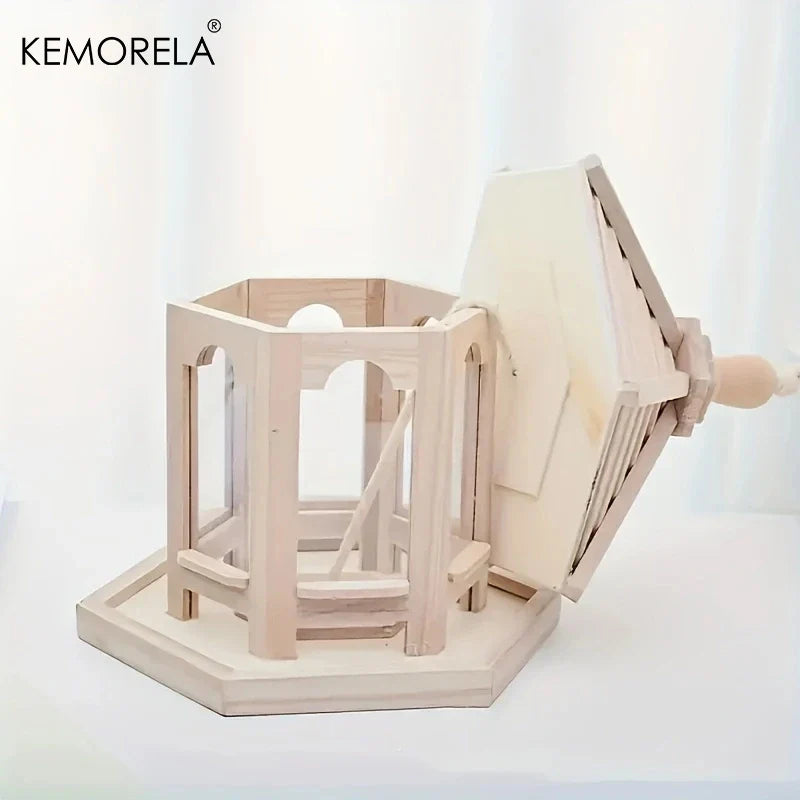 KEMORELA Comedero de pájaros de madera, 1 unidad, decorativo para exteriores, tejido, para colgar, casa de pájaros, jaula, sistema de alimentación de agua