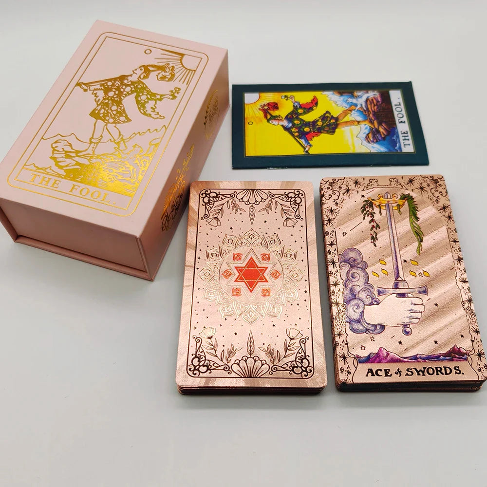 Nouvelles cartes de tarot dorées, magnifique jeu étanche, jeu de société mystère, oracle de divination coloré avec boîte cadeau
