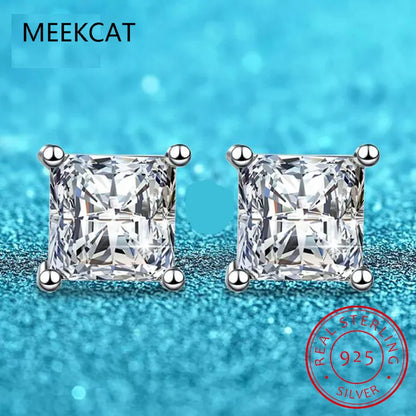 Princess Cut Moissanite Stud Earrings | VVS Simulated Diamond 925 Sterling Silver Jewelry