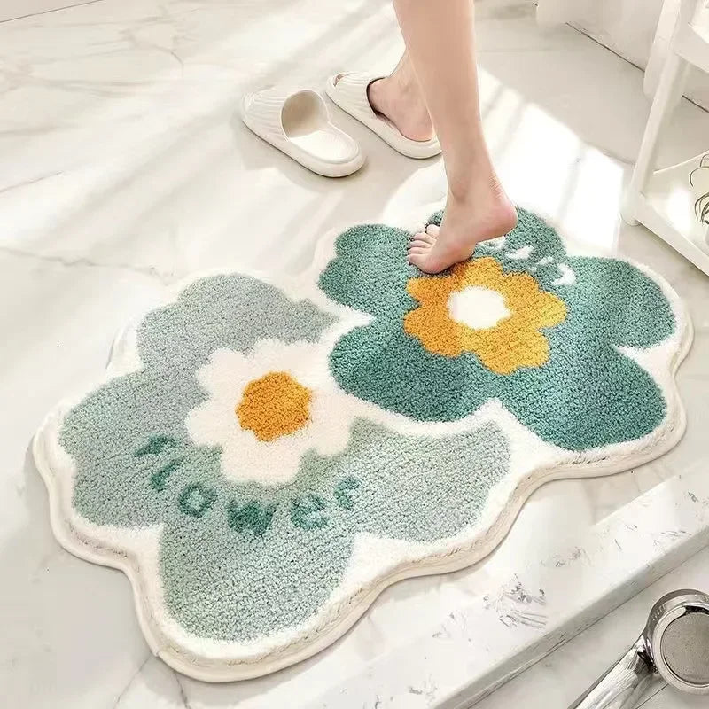 VIKAMA | Tapis en imitation cachemire à motif floral frais - Antidérapant, Tapis de bain absorbant/Paillasson de salon/Tapis de sol polyvalent