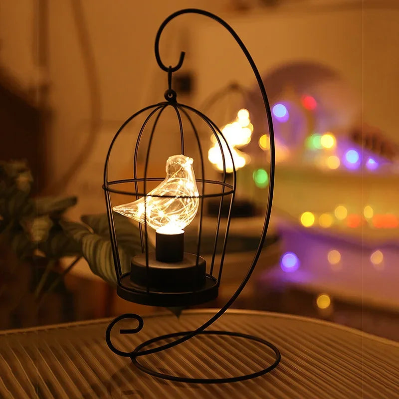 Birdcage Table Lamp Warm White Fairy Light Bird LED Bedroom Living Room Decor