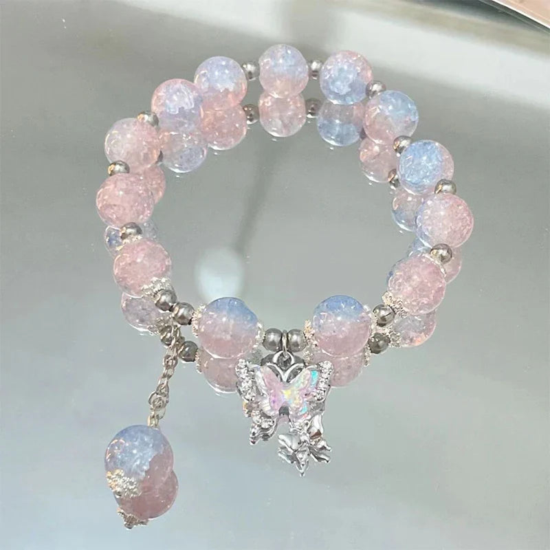 Crystal Butterfly Pendant Bracelet | Colorful Glass Bead Jewelry for Women