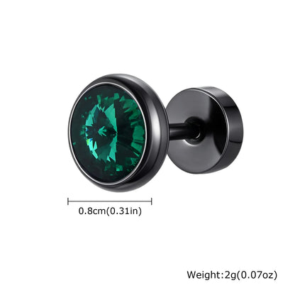 8mm Stainless Steel Screw Back Earrings for Men | Faceted Zircon Studs