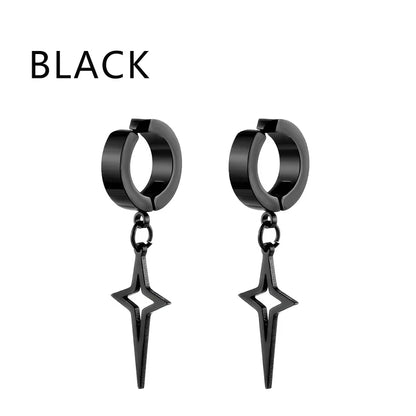 1Pair Punk Star Pendant Hoop Earrings | Clip-On Ear Cuff for Unisex