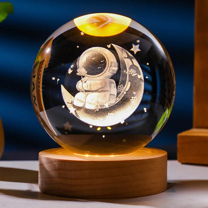 3D Axolotl Crystal Ball Night Light | LED Laser Engraved Glass Decor Lamp Gift