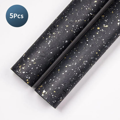 Korean Floral Wrapping Paper Set | 5 Sheets with Gold and Silver Sparkles