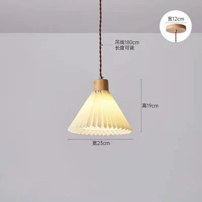 Suspension plissée rétro pour salon, salle à manger, chevet, plafonnier en bois massif avec abat-jour en tissu, décoration de bar et maison