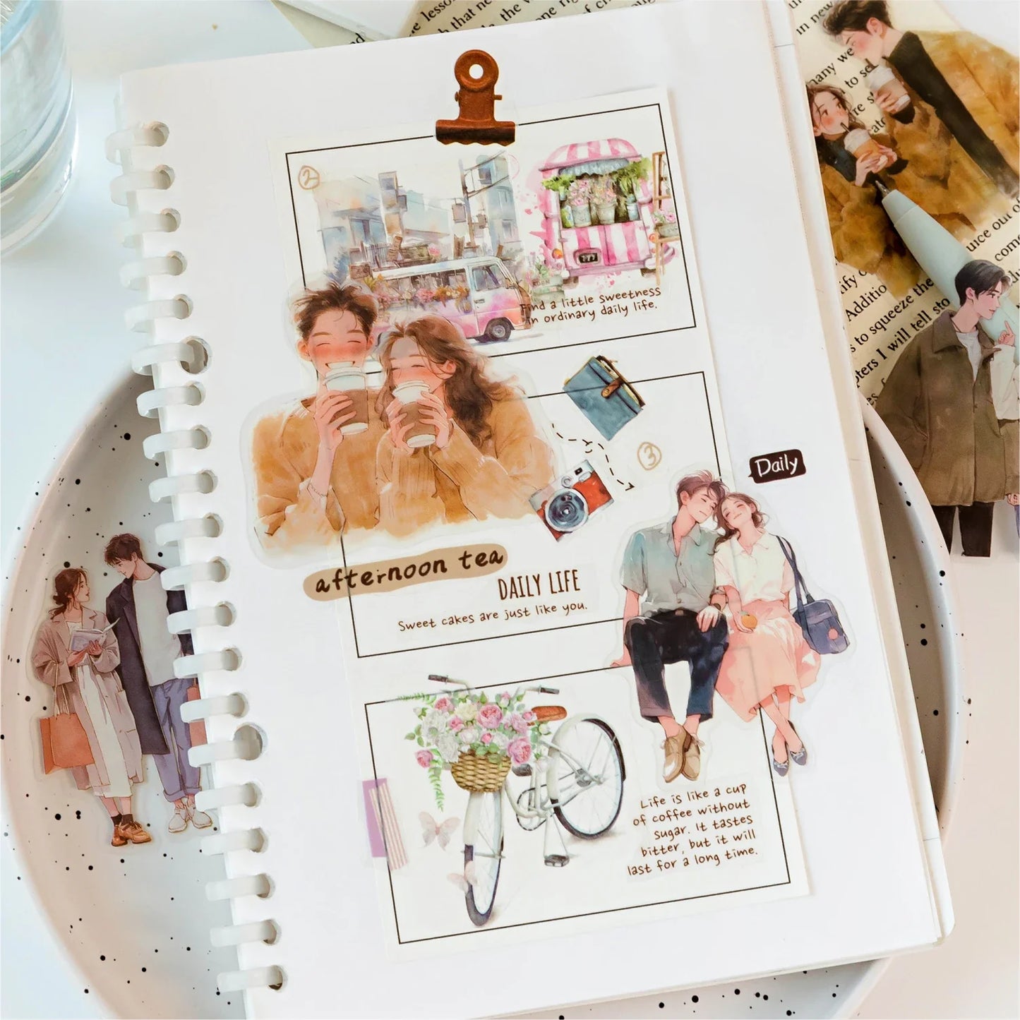 Yoofun 30pcs Cute Girl Happy Life Stickers | Journaling Scrapbook Planner Decor