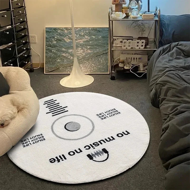 Tapis rond VIKAMA Record Music Cd Tapis de sol pour chaise de jeu Chambre décorée Salon Grande surface Tapis antidérapant