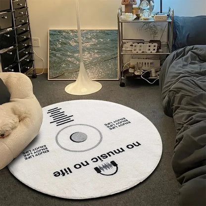 Tapis rond VIKAMA Record Music Cd Tapis de sol pour chaise de jeu Chambre décorée Salon Grande surface Tapis antidérapant