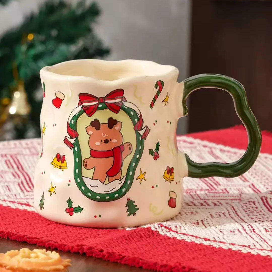 Lot de tasses de Noël en céramique, 380 ml, motifs bonhomme de neige/Père Noël/sapin, design mignon, cadeau de Noël idéal et vaisselle, 4 styles