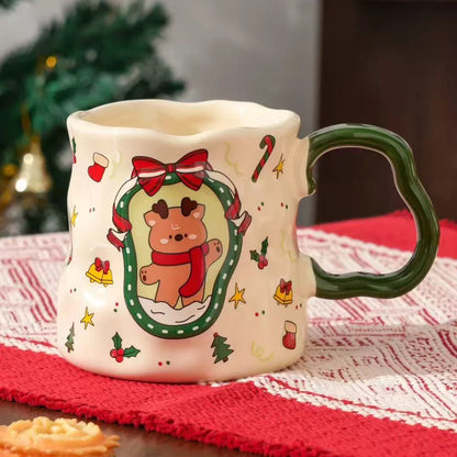 Lot de tasses de Noël en céramique, 380 ml, motifs bonhomme de neige/Père Noël/sapin, design mignon, cadeau de Noël idéal et vaisselle, 4 styles