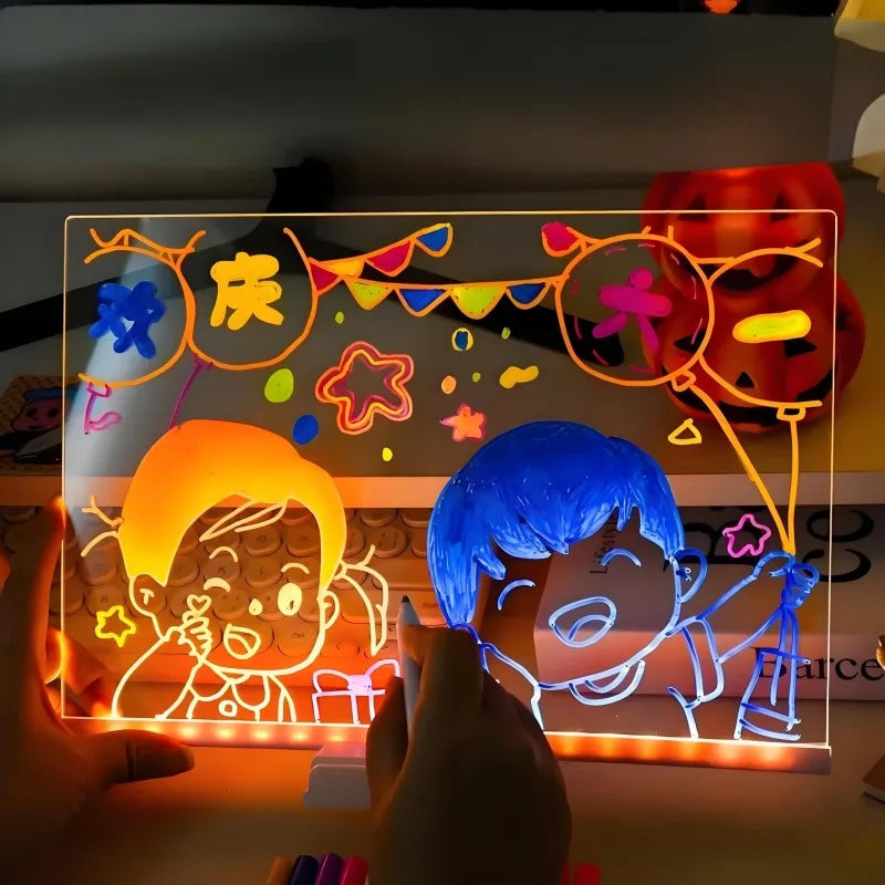 LED Message Board for Kids – Colorful DIY Acrylic Drawing Board with 7 Pens