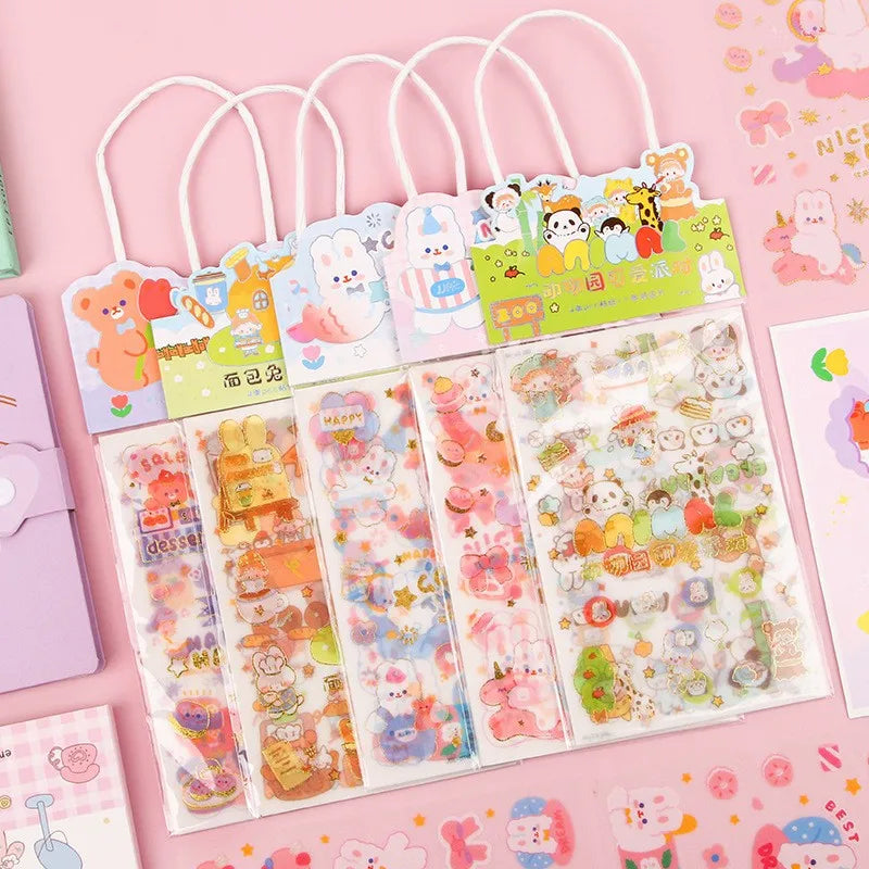 Cute Pink PET Sticker Pack for Scrapbooking and Journaling | 4 Sheets Kawaii Decorative Stickers