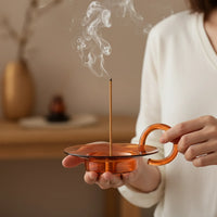 Glass Incense Holder Brass Nine-hole Incense Stick Holder with Glass Ash Catcher Incense Burner for Meditation Yoga Spa