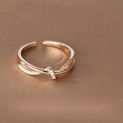 925 Sterling Silver Cross Knotting Zircon Ring | Women's Wedding Cocktail Jewelry