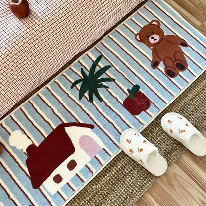 VIKAMA Ins Style Carpet Rug For Bedroom Bedside Floor Mat Long Carpet Room Bathroom Mat Small Cherry Bay Window Floor Mat