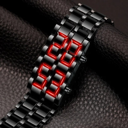 Fashion Mens Digital Lava Wrist Watch | Full Metal LED Display Timepiece